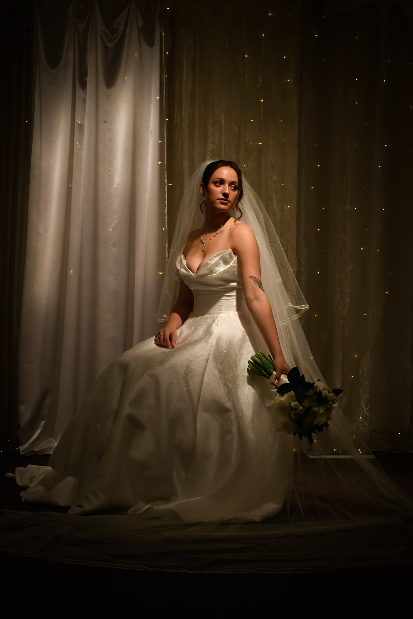 Bridal portrait with atmospheric lighting